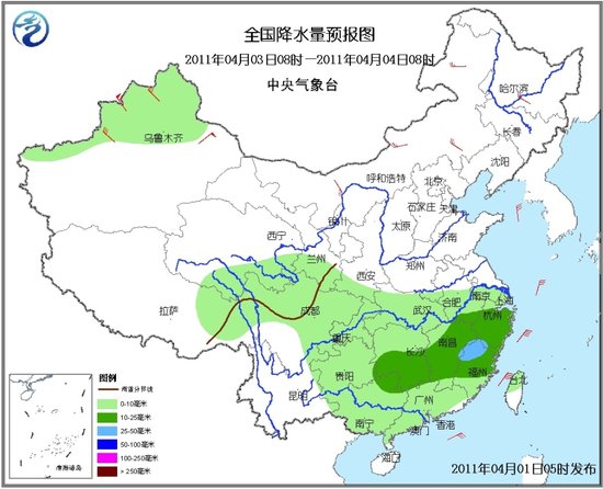 4月3日8时-4日8时全国降水量预报图