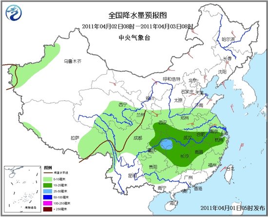 4月2日8时-3日8时全国降水量预报图